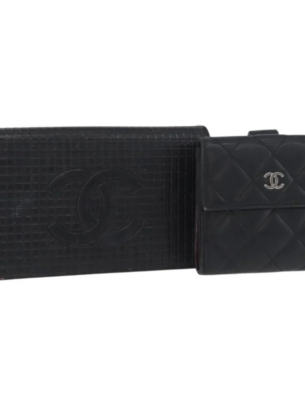 CHANEL Wallet Leather 2 Set Black CC Auth BA12679